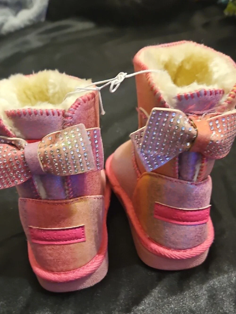 Girls Pink Shimmer Faux-Shearling Winter Boots